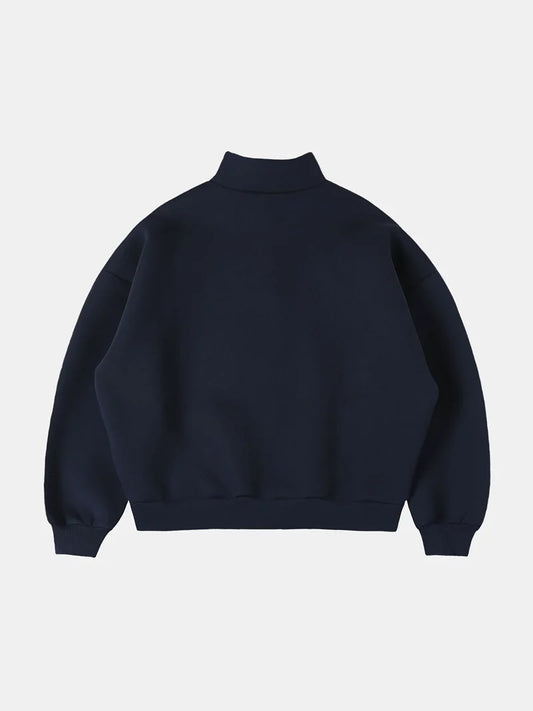 BOXY CROPPED FIT QUARTER-ZIP 'NAVY’ SWEATER