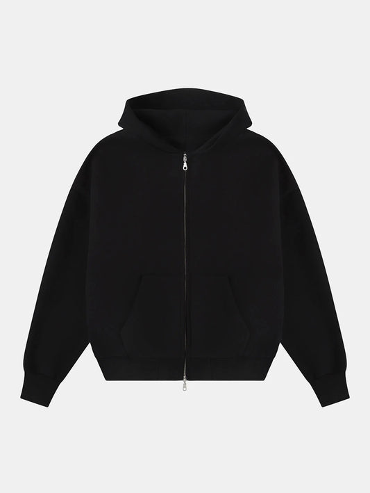 GSM BOXY CROPPED FIT 'BLACK' ZIP-UP HOODIE