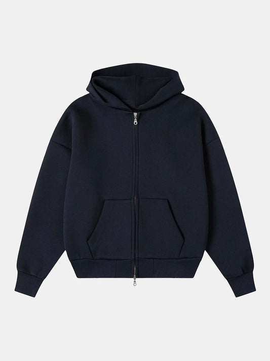 GSM BOXY CROPPED FIT 'NAVY BLUE' ZIP-UP HOODIE