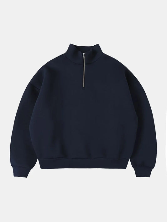 BOXY CROPPED FIT QUARTER-ZIP 'NAVY’ SWEATER