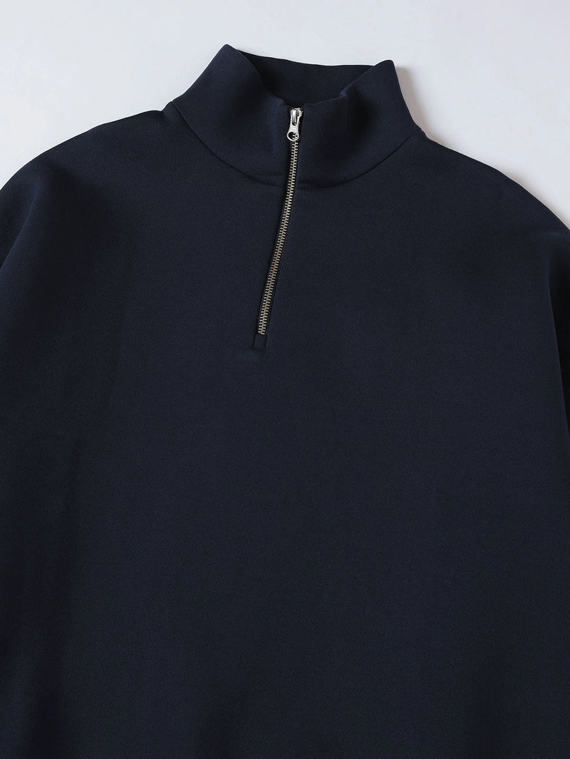 BOXY CROPPED FIT QUARTER-ZIP 'NAVY’ SWEATER