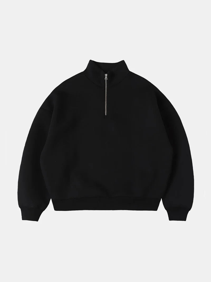 BOXY CROPPED FIT QUARTER-ZIP 'BLACK’ SWEATER