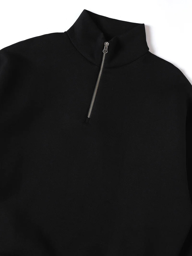 BOXY CROPPED FIT QUARTER-ZIP 'BLACK’ SWEATER